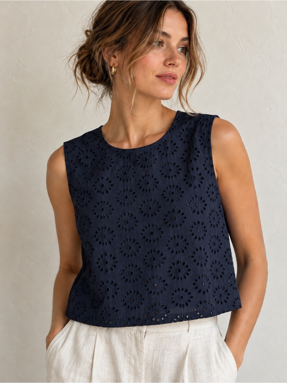 Tuckernuck Emerson Fry Boxy Eyelet Top in Midnight Navy XL